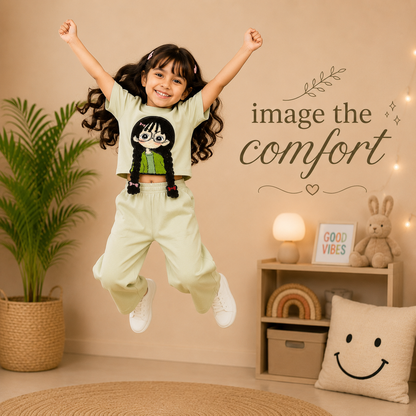 Cream 3D Crop-Plazo Cordset
