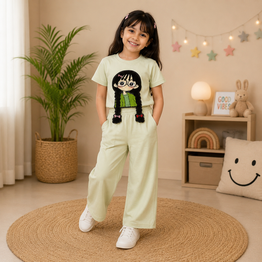 Cream 3D Crop-Plazo Cordset