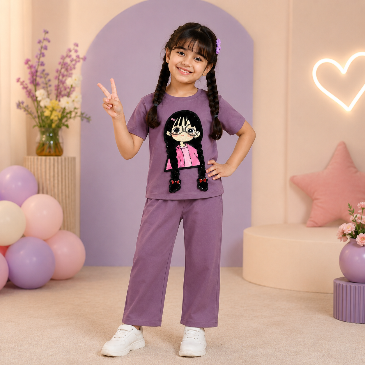 Purple 3D Plazo Cordset