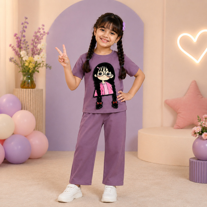 Purple 3D Plazo Cordset