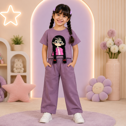Purple 3D Plazo Cordset