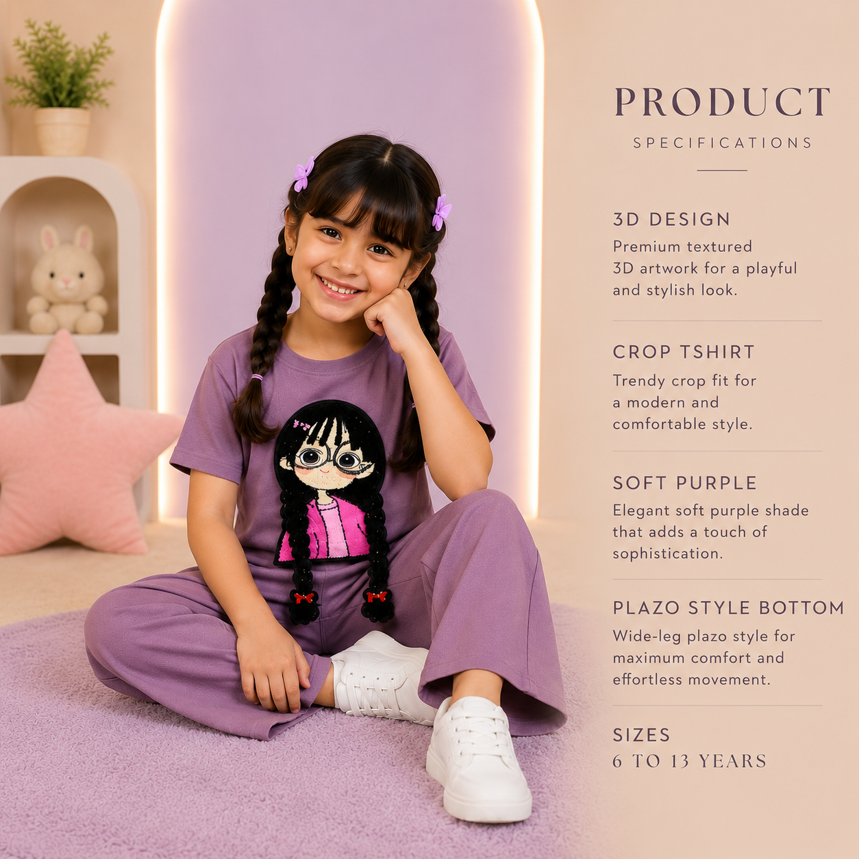 Purple 3D Plazo Cordset
