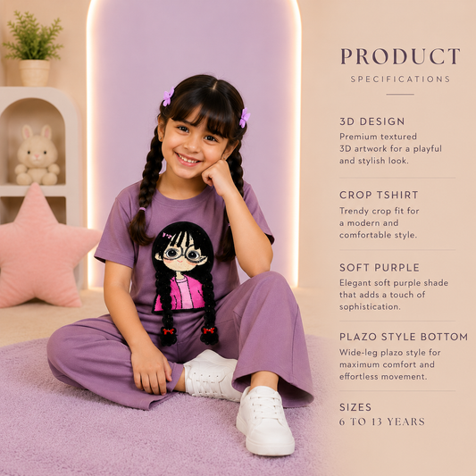 Purple 3D Plazo Cordset