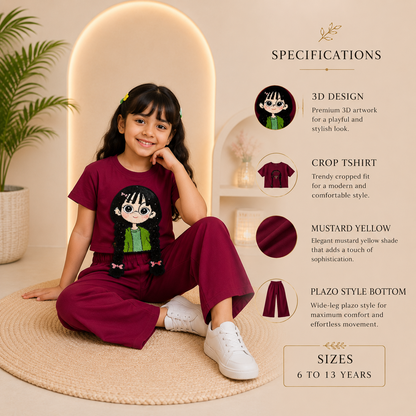 Wine 3D Crop-Plazo Cordset