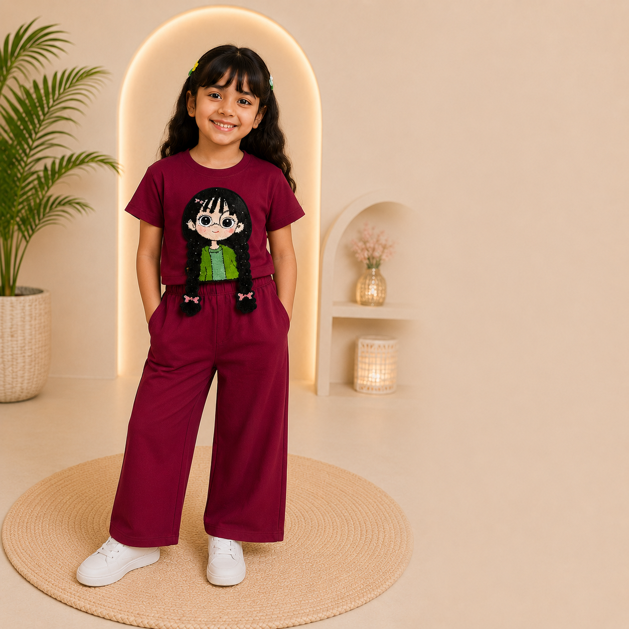 Wine 3D Crop-Plazo Cordset