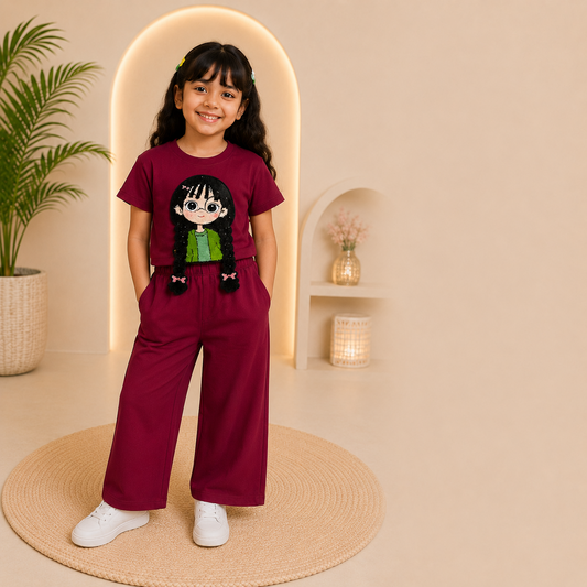 Wine 3D Crop-Plazo Cordset