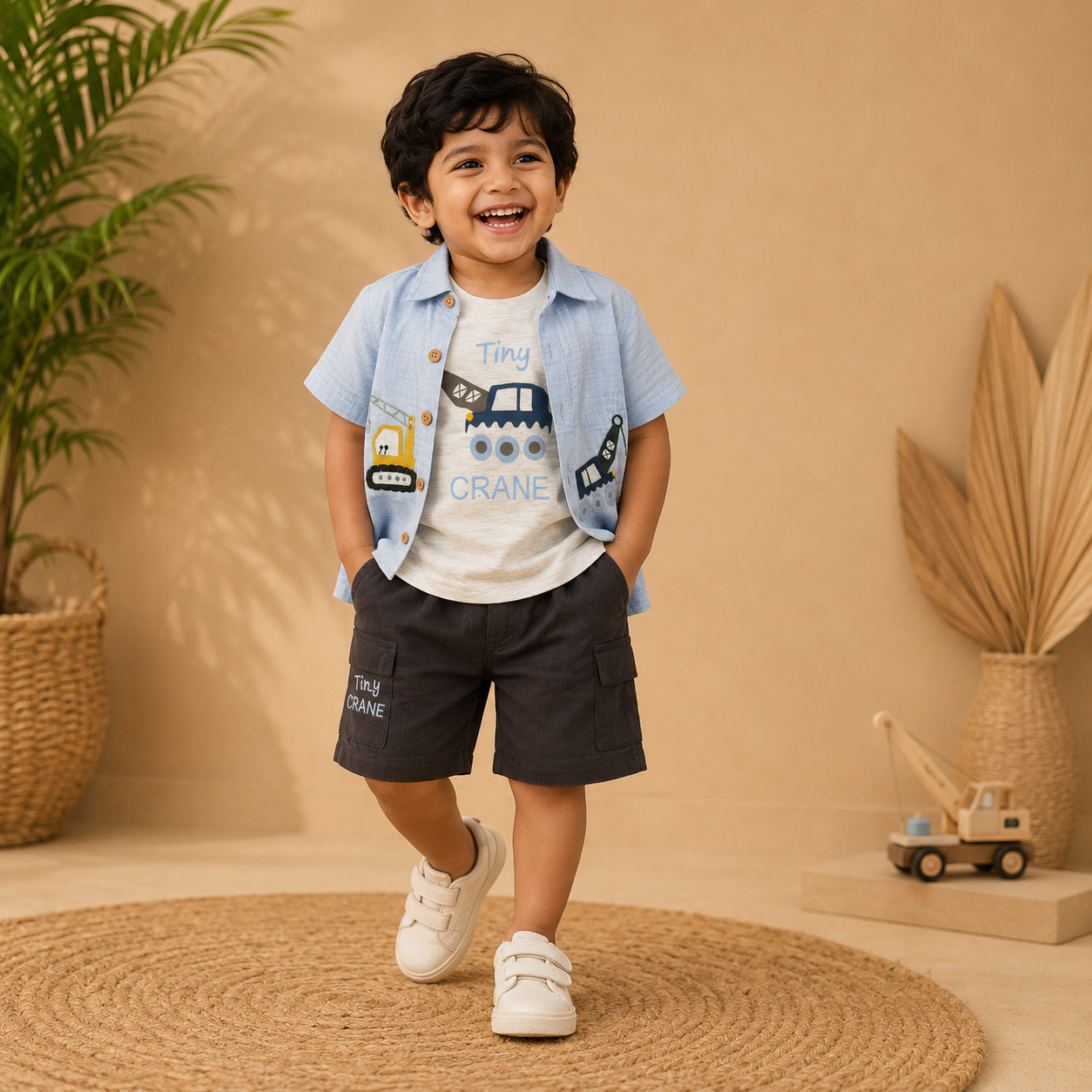 Blue : mini Crane Muslin Cotton 3 Piece Set