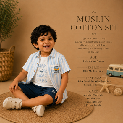 Blue : Muslin Cotton 3 Piece Set