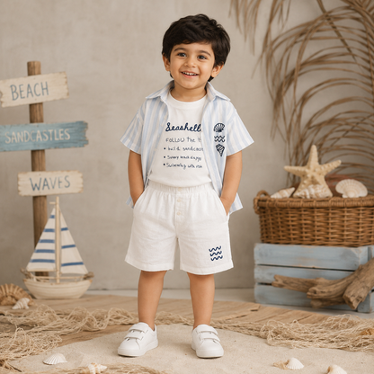 sky blue strip : Muslin Cotton 3 Piece Set
