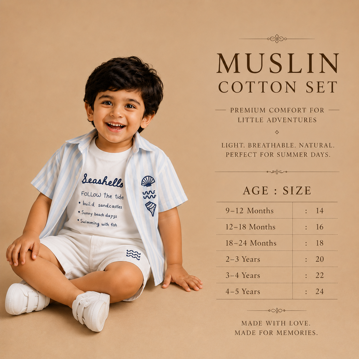 sky blue strip : Muslin Cotton 3 Piece Set