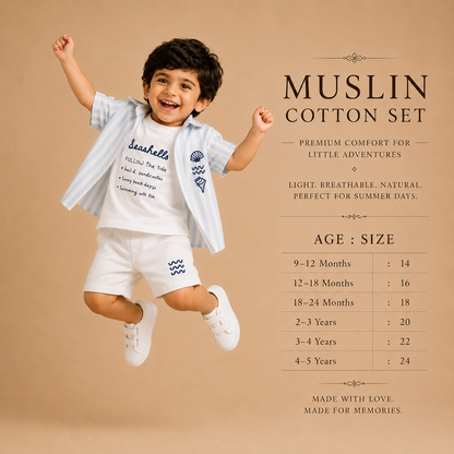 sky blue strip : Muslin Cotton 3 Piece Set