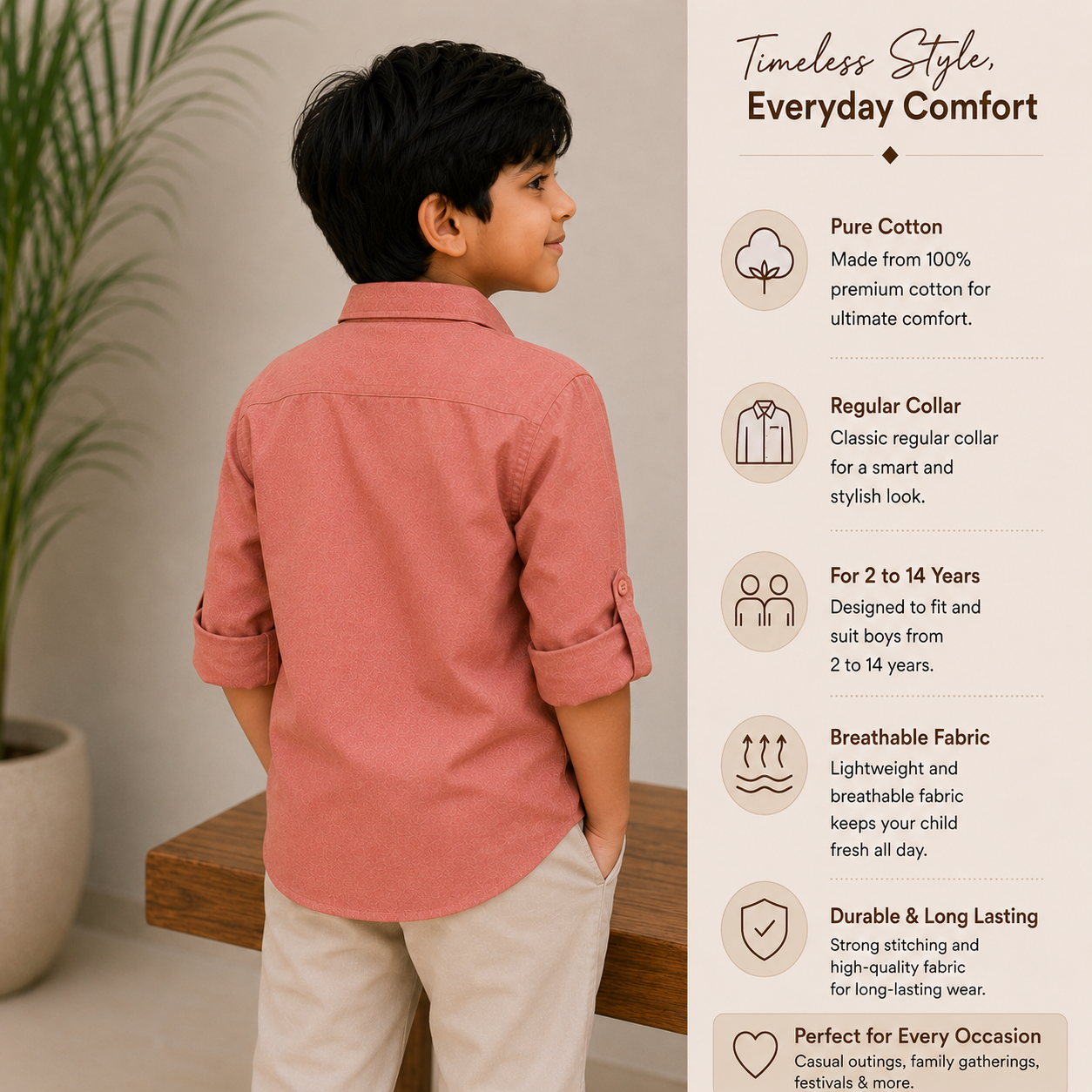Plain Dusty Peach - Pure Cotton Shirt