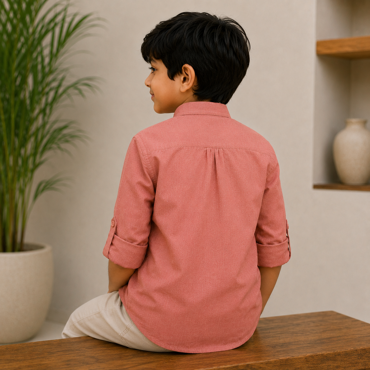 Pure Cotton Stand Collar Shirt – Dusty Peach
