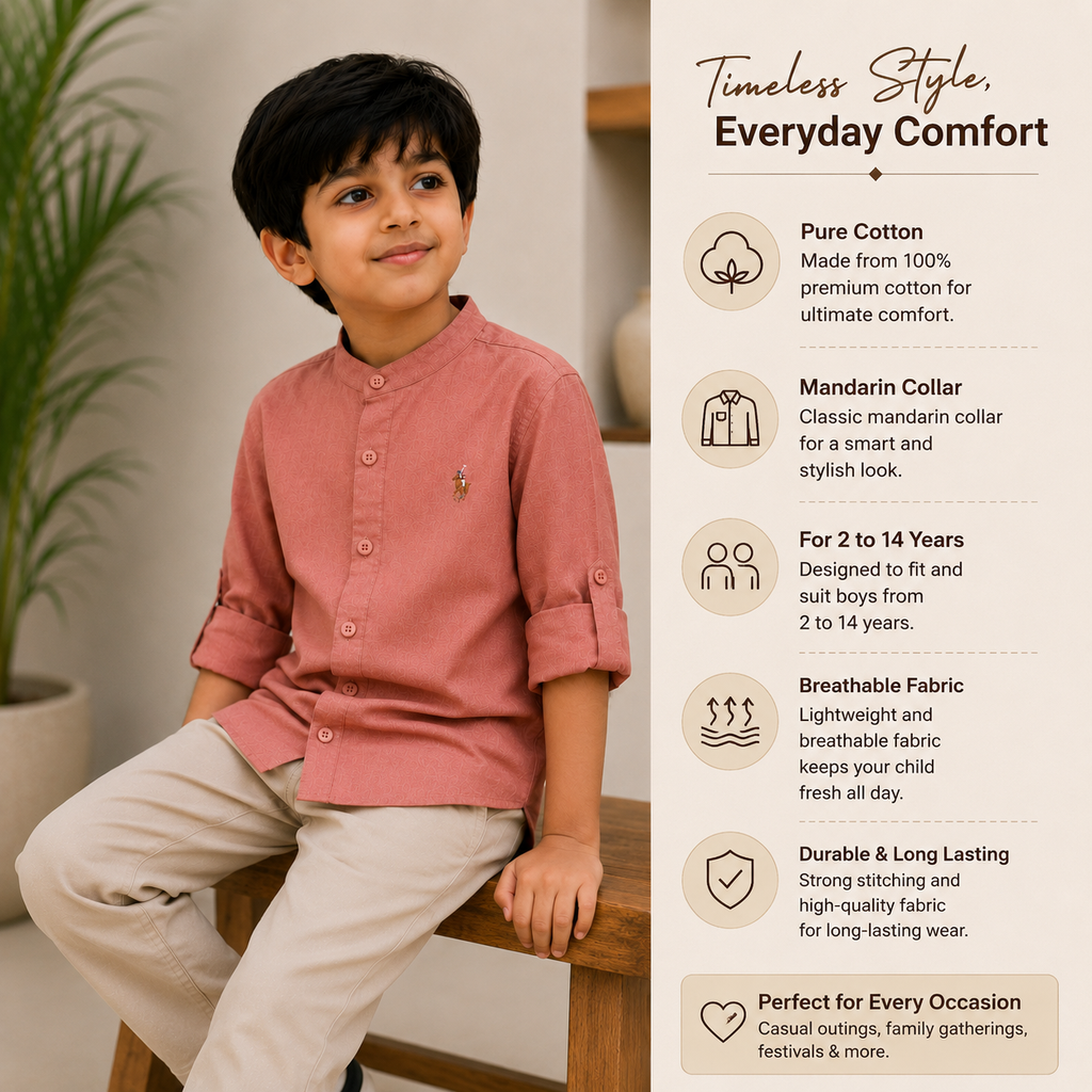 Pure Cotton Stand Collar Shirt – Dusty Peach