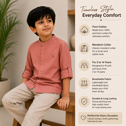 Pure Cotton Stand Collar Shirt – Dusty Peach