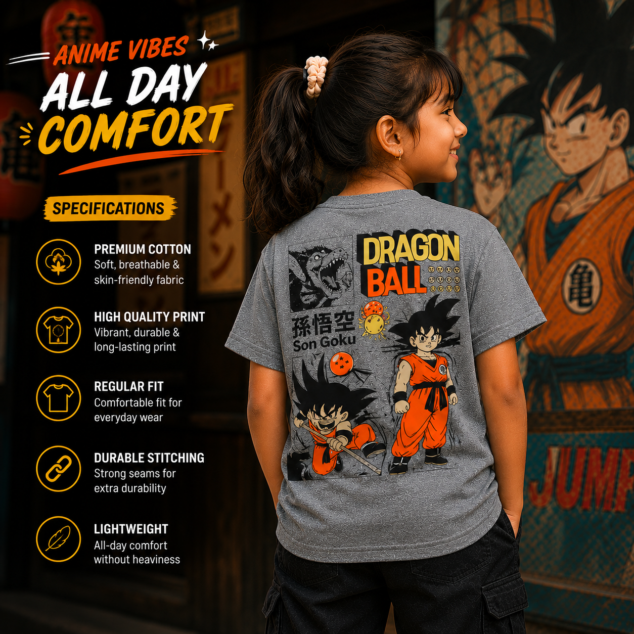 Dragon Ball Anime Grey Backprint Tshirt