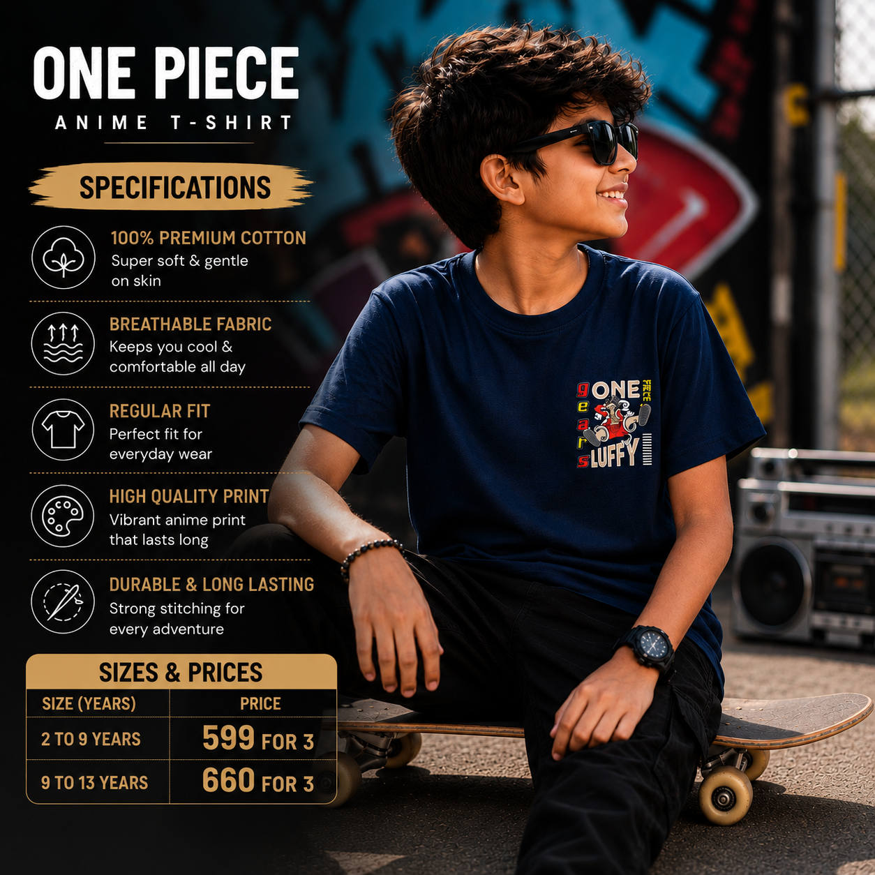 Luffy Navy blue Backprint Tshirt
