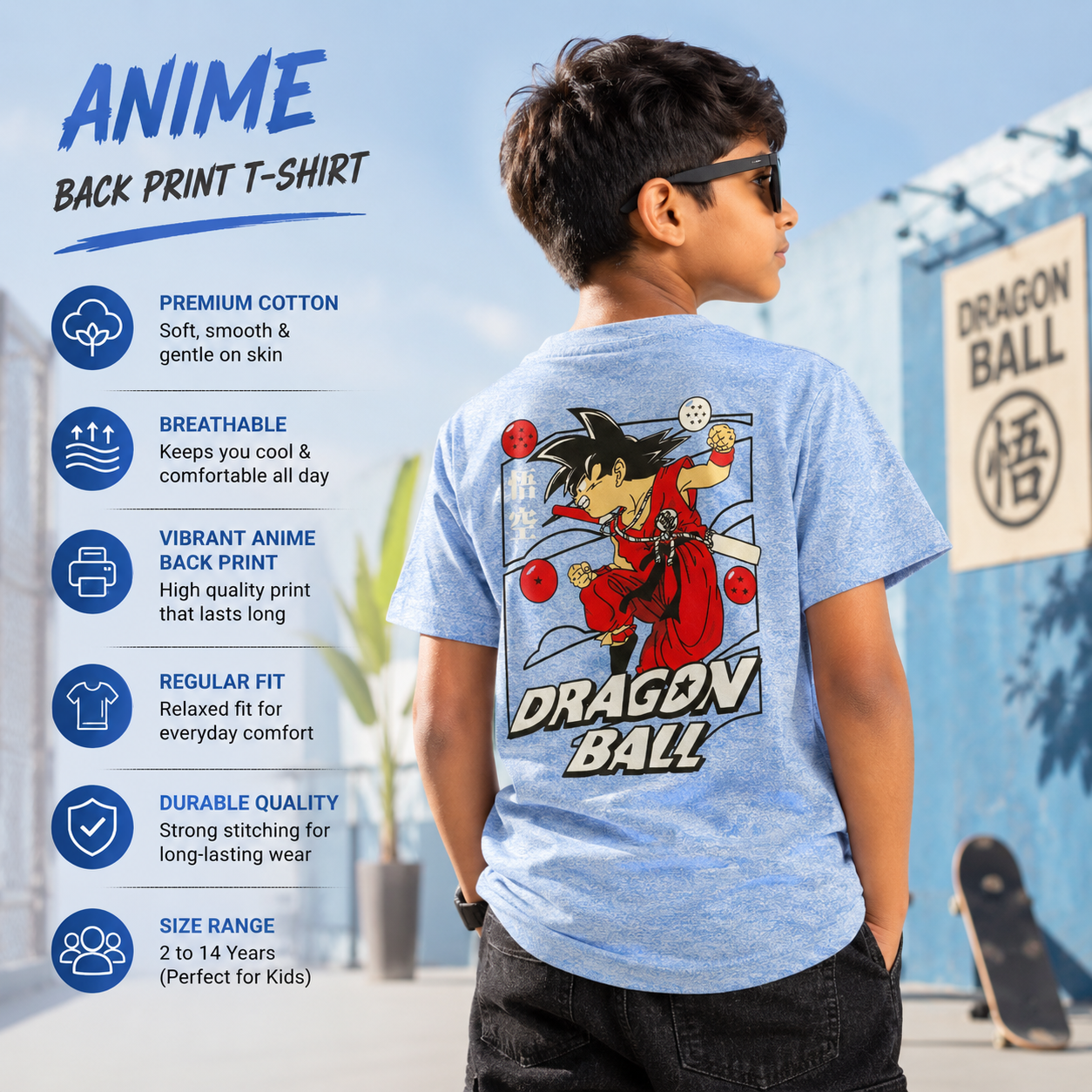 Dragonball Goten Anime - sky Backprint Tshirt