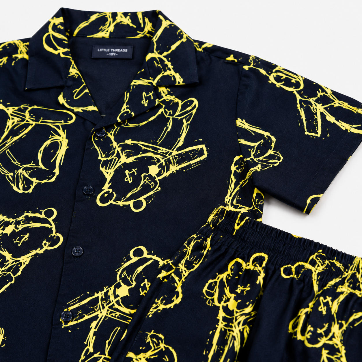 Summer Shirt & Shorts Set - Dark Blue & Yellow funky Bear Digital Print