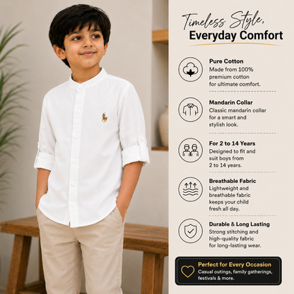 Pure Cotton Stand Collar Shirt – White