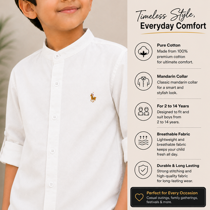 Pure Cotton Stand Collar Shirt – White