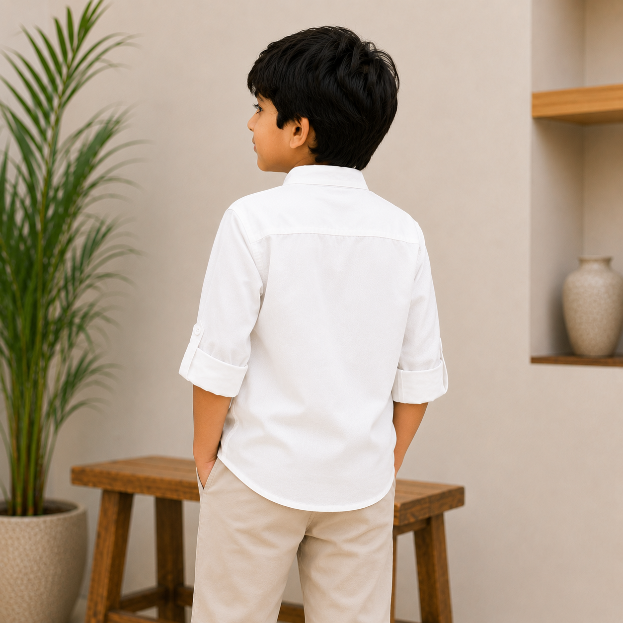 Pure Cotton Stand Collar Shirt – White
